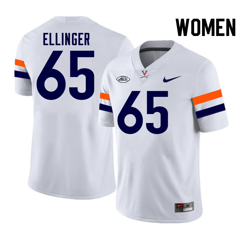 Women Virginia Cavaliers #65 Grant Ellinger College Football Jerseys Stitched-White